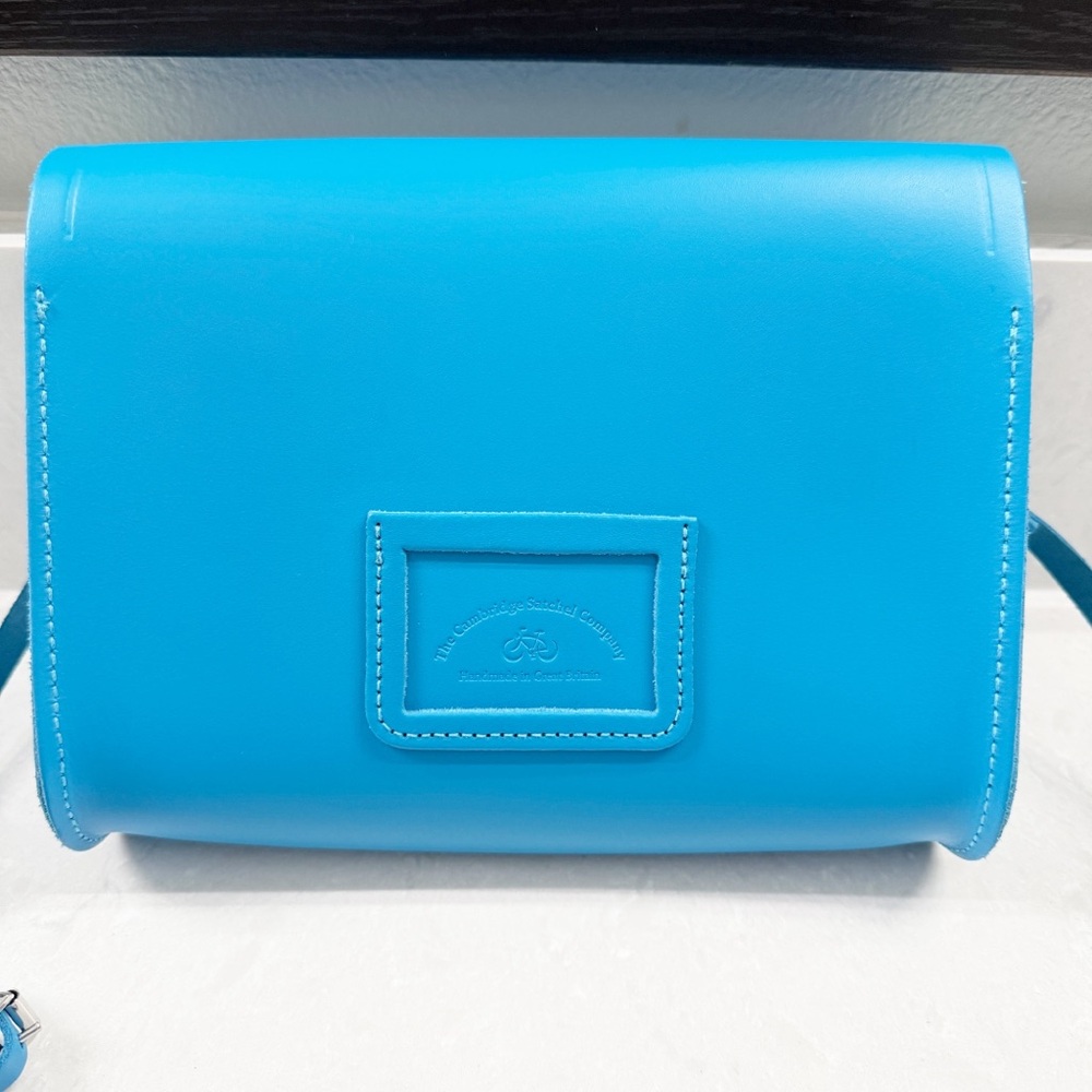 Cambridge Satchel Company Large Pushlock Crossbody Bag Blue Leather Handbag New - Picture 3 of 9